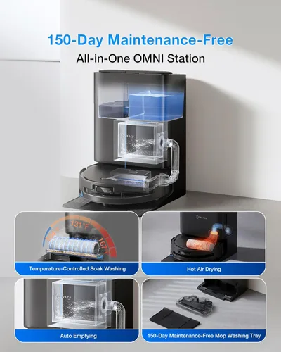Miniatura 4 de ECOVACS DEEBOT T80S Omni Robot Aspirador y trapeador, succión de 24,800 Pa, mopa de rodillo OZMO de autolimpieza instantánea, mopa de elevación