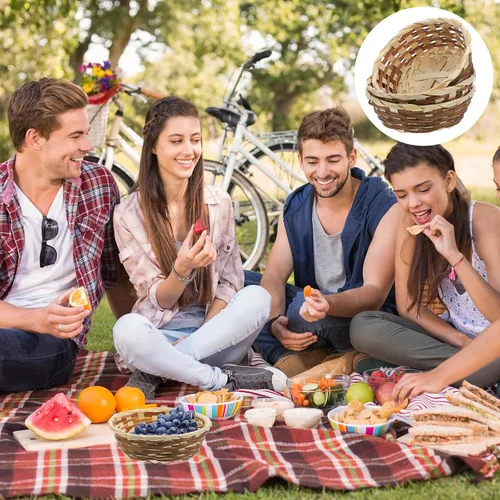Miniatura 7 de EXCEART Juego de 3 cestas de frutas de bambú de 6.69 pulgadas hechas a mano, redondas, tejidas, para cocina, comedor, servir alimentos, aperitivos