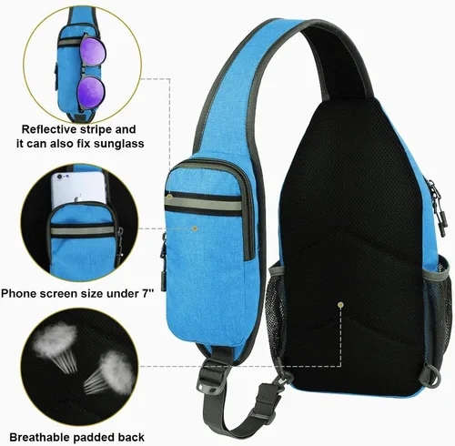 Miniatura 135 de WATERFLY Bolsa pequeña de senderismo: mochila cruzada para el pecho, mochila para hombres y mujeres con correa de hombro agradable a la piel
