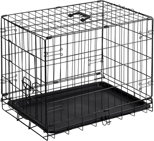 DUMOS Jaula para perros, jaula pequeña de una sola puerta de 24 pulgadas con bandeja de plástico a prueba de fugas, perrera plegable de alambre de