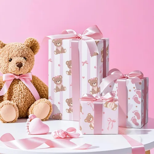 Miniatura 5 de WRAPAHOLIC - Papel de regalo para baby shower con diseño de oso - Rollo mini - 3 rollos - 17 pulgadas x 120 pulgadas - Papel de regalo con lazo