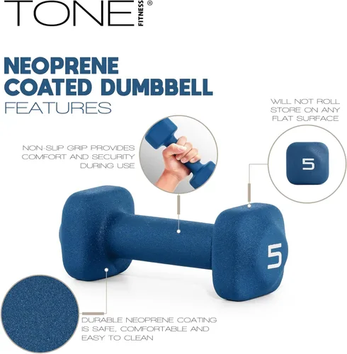 Miniatura 25 de Tone Fitness Pares de Mancuernas de Pesas de Neopreno con Cabeza Cuadrada Antirrodamiento Múltiples Opciones Azul
