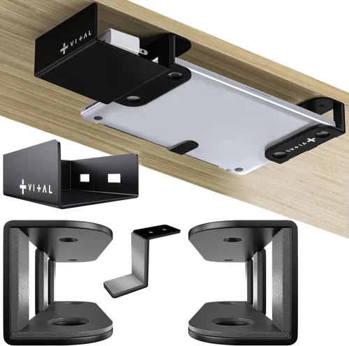 Miniatura 10 de VI+AL Soporte para laptop debajo del escritorio - Estante oculto de metal con almacenamiento lateral, gancho y organizador de cables - Se instala