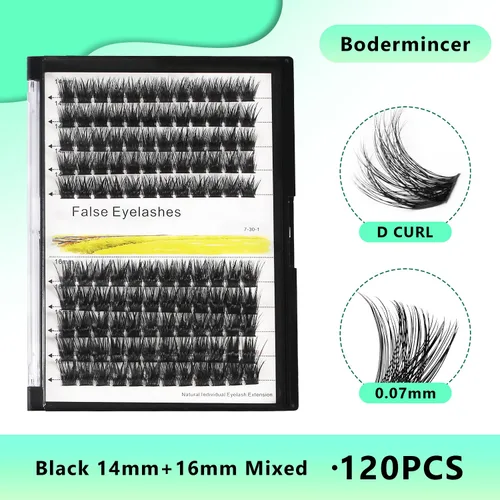 Miniatura 6 de Bodermincer 120 racimos de pestañas postizas de 0.394 in+0.472 in/0.472 in+0.551 in/0.551 in+0.630 in mixtas de racimo ancho, pestañas postizas