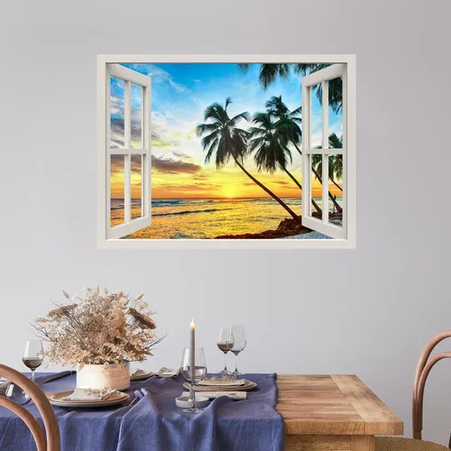 Miniatura 35 de wall26 Adhesivo de pared A Lone Palm Tree Angles Towards The Sun - Mural de pared con ventana abierta, no se pega ni se pega, papel tapiz decorativo