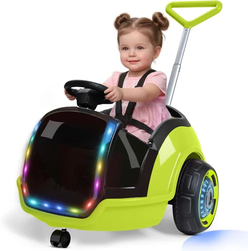 ANPABO Auto eléctrico 3 en 1 de empuje y paseo, juguete de paseo para niños de 12 V con control remoto, giro de 360°, cinturón de seguridad de 5