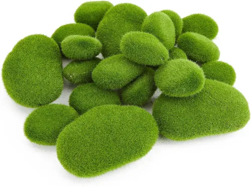 Fensong 20 rocas artificiales de musgo (2 tamaños), decoración de musgo verde, adecuadas para arreglos florales, jardines de hadas y manualidades,