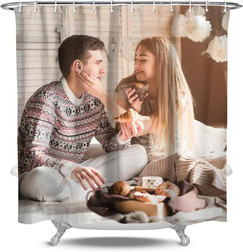 Juego de cortinas de ducha personalizadas, cortinas de ducha con fotos personalizadas, decoración moderna y minimalista para el baño con 12 ganchos