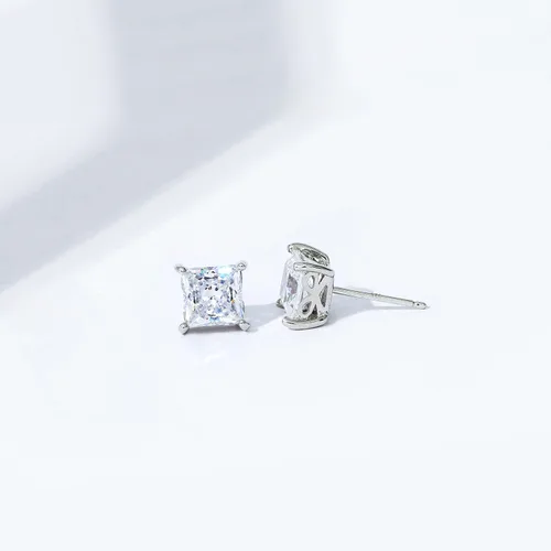 Miniatura 7 de Tienda Collection Plated Sterling Silver Stud Earrings set with Princess Brilliant Cut Infinite Elements Cubic Zirconia