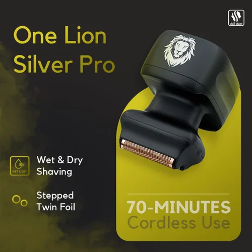 Miniatura 2 de Skull Shaver One Lion Silver PRO - Afeitadora de precisión para hombres, láminas de acero inoxidable japonesas, uso húmedo/seco, mango ergonómico