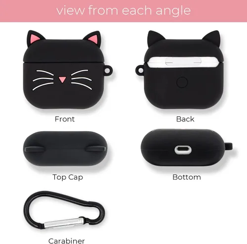 Miniatura 4 de Linda funda para AirPods 3 (2021), funda de silicona suave a prueba de golpes con mosquetón para AirPods 3D de 3ª generación (2021), diseño de gato