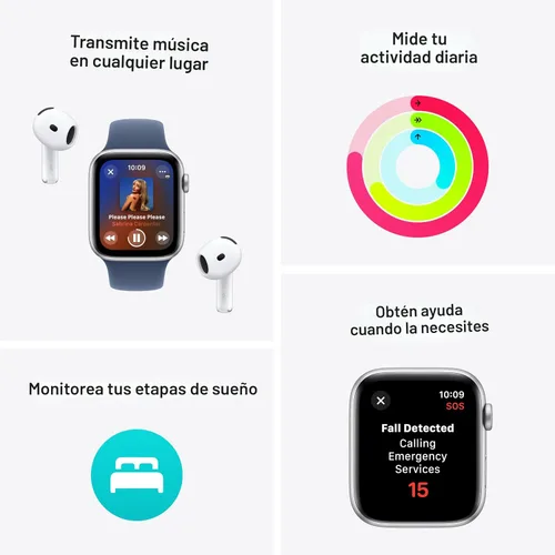 Miniatura 3 de Apple Watch SE (2ª generación) [GPS 44mm] Smartwatch con caja de aluminio plateado y correa deportiva de mezclilla S/M. Rastreadores de fitness