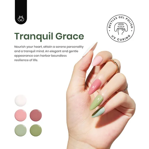 Miniatura 3 de Beetles - Juego de esmaltes de gel de verano, 6 colores, verde oliva, rosa, blanco, colección Tranquil Grace, uñas UV, diseño artístico de manicura