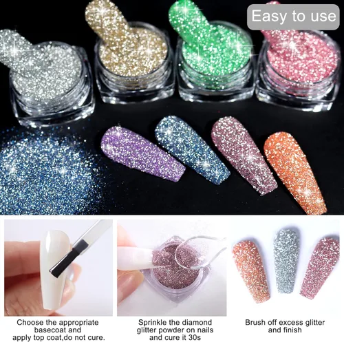 Miniatura 5 de Juego de polvo reflectante con purpurina, 8 colores de diamantes, polvo brillante, azúcar, pigmento de inmersión de uñas, suministros de uñas