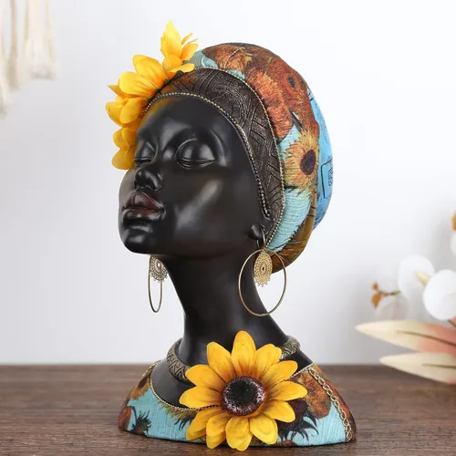 Miniatura 7 de Esculturas de arte africano, estatuas modernas de mujeres africanas, decoración de habitación, figuras africanas de resina, estatua de busto