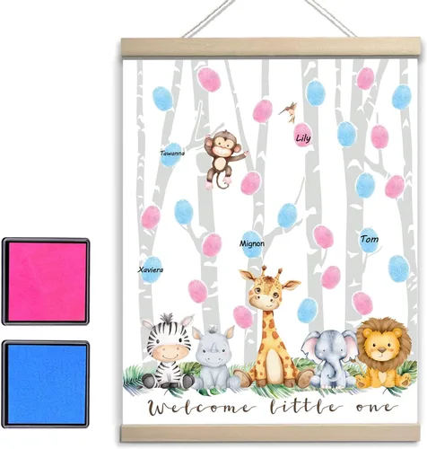Miniatura 9 de QZCYU Libros de invitados de lienzo con huellas dactilares para revelación de género, decoraciones de baby shower, decoración de fiesta