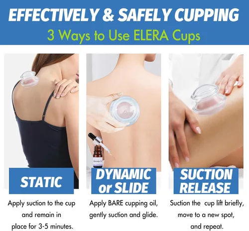 Miniatura 8 de ELERA Juego de terapia de ventosas de silicona, tazas de masaje profesionales chinas para terapia de ventosas y reducción de celulitis (7 tazas)