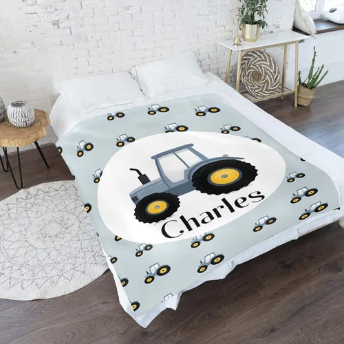 Miniatura 2 de Manta personalizada con patrón de tractores con nombre, manta de forro polar suave para hombres y mujeres, regalo de cumpleaños, boda, 50 x 60