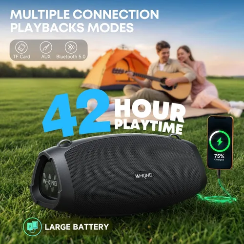 Miniatura 15 de W-KING Altavoz Bluetooth Potente, Altavoces Portátiles Bluetooth Inalámbricos de 120W Máximo, IPX6 Impermeable Altavoz Grande para Fiestas al Aire