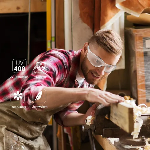 Miniatura 7 de Salfboy Gafas de seguridad transparentes a granel de 10 ANSI Z87.1, gafas protectoras resistentes a arañazos para trabajo, laboratorio, construcción
