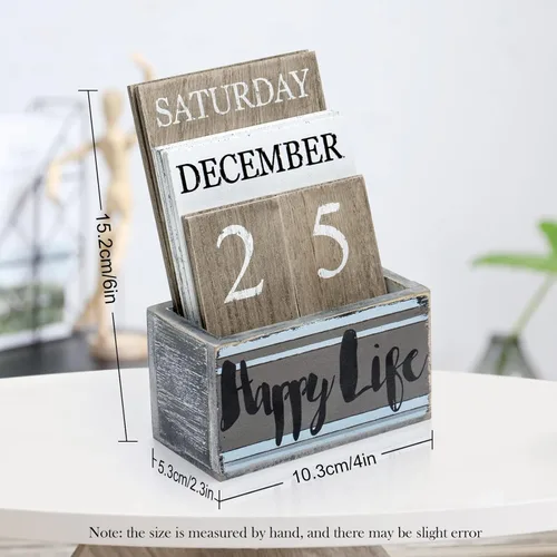 Miniatura 3 de Notakia Calendario perpetuo, bloques de calendario de madera, calendario vintage de bloques de madera para oficina en casa, accesorios de Vida feliz