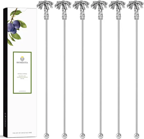 Homestia 6 piezas de agitadores para cócteles reutilizables para bebidas, palos de agitación de palmera, palos de agitación de metal para la barra