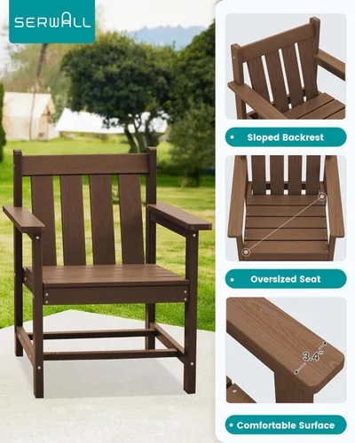 Miniatura 4 de SERWALL juego de muebles de patio bistró de 3 piezas, juego de sillas Adirondack para todo clima con mesa auxiliar, juego de muebles de patio