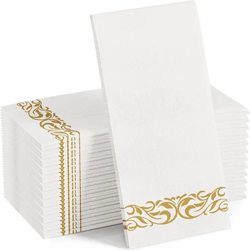 FOCUSLINE 100 toallas de baño con tacto de lino, toallas de mano desechables suaves y absorbentes para invitados, toallas de papel tipo tela Dorado