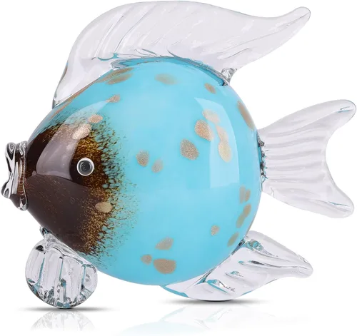 Miniatura 10 de Figuras grandes de cristal de peces de vidrio soplado a mano, estatua y escultura de peces para decoración del hogar, pisapapapeles de cristal