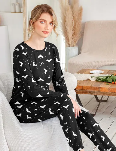 Miniatura 106 de Ekouaer Conjunto de pijama de manga larga para mujer, ropa de dormir suave con cuello redondo y bolsillos