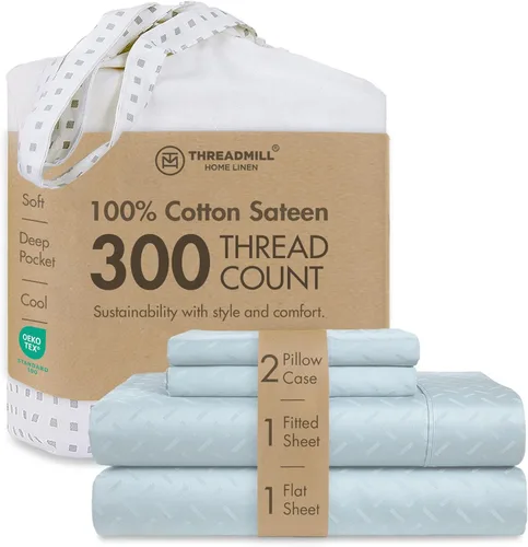 Miniatura 65 de Threadmill Sábanas 100% Algodón para Cama Tamaño King Juego de Sábanas de 4 Piezas para Cama King Suave, Transpirable y Ligero Satén de Damasco