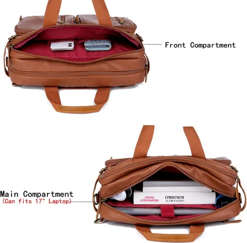 Miniatura 6 de Maletín de cuero vegano para hombre, mochila híbrida de 17 pulgadas, bolsa de mensajero de negocios HB-22