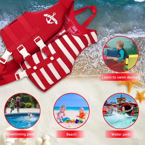 Miniatura 4 de PROTAURI Chaleco de natación para niños – Traje de baño flotante, flotabilidad para aprender a nadar de 2 a 9 años o más, 50N Rojo