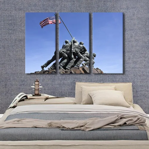Miniatura 4 de Arte de pared de 3 paneles para sala de estar, imágenes de bandera estadounidense, impresiones sobre lienzo, arte de pared para el hogar, hotel