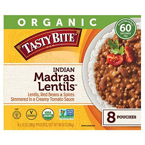Tasty Bite - Lentejas Madras indias orgánicas vegetarianas totalmente naturales: lentejas, frijoles rojos y especias cocidas a fuego lento en una