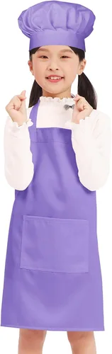 Miniatura 11 de BIGHAS Juego de delantal de chef para niños y niñas, correa ajustable para el cuello, cierre de gancho y bucle, diseño de cintura para hornear Blanco