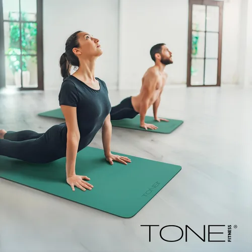 Miniatura 8 de TONE Fitness Esterilla de yoga antideslizante de 1/4 pulgadas de grosor para ejercicios y pilates para entrenamientos en casa con correa de Moca