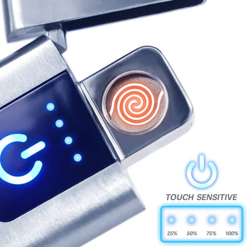 Miniatura 2 de Sensor inteligente de huellas dactilares a prueba de viento doble cara Encendido de cigarrillos USB recargable encendedor (plata)
