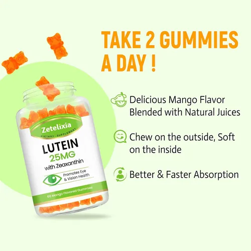 Miniatura 6 de Gomitas de luteína de 25 mg – Vitaminas para los ojos Luteína y Zeaxantina Suplementos para la salud ocular para adultos, suplemento de gomitas