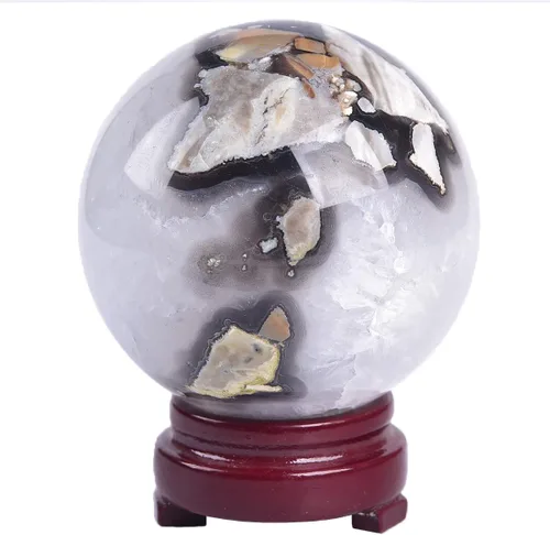 Miniatura 20 de JIC Gem Esfera grande de cristal Chevron de amatista con cristales curativos de curación con soporte de madera para meditación y decoración