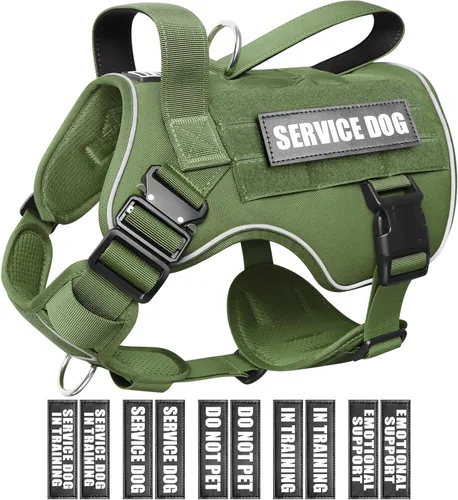 Miniatura 11 de WINSEE - Arnés táctico para perro grande, chaleco MOLLE de servicio para perro resistente con 10 parches para mascotas, chaleco militar de trabajo