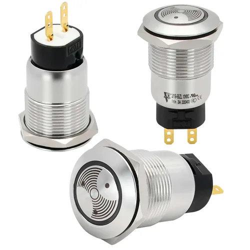 Miniatura 4 de Luz LED Roja Zumbador 12V 19mm Luz de Alarma Indicador Lámpara de Señal Piloto de Acero Inoxidable 0.75" Agujero de Montaje con Sonido de 85dB