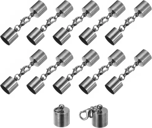 Miniatura 22 de uxcell Juego de 10 tapas de cuero de 0.315 in con cierres de pinza de langosta, terminadores de barril para hacer pulseras de cuero, tono bronce