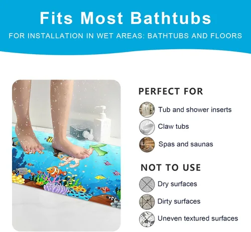 Miniatura 6 de XIYUNTE Tapete de baño para bebé, para niños, 40 x 16 pulgadas, extralargo, antideslizante, de caricaturas, para tina o ducha, con ventosas