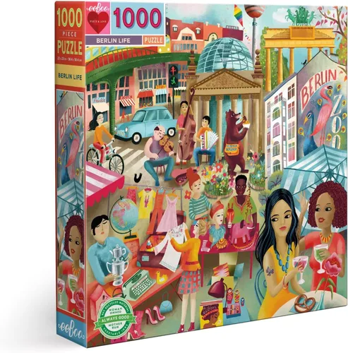 eeBoo Berlin Life - Rompecabezas de 1000 piezas para adultos, cuadrado de 23 x 23 pulgadas, fabricado con tablero reciclado y tinta a base de