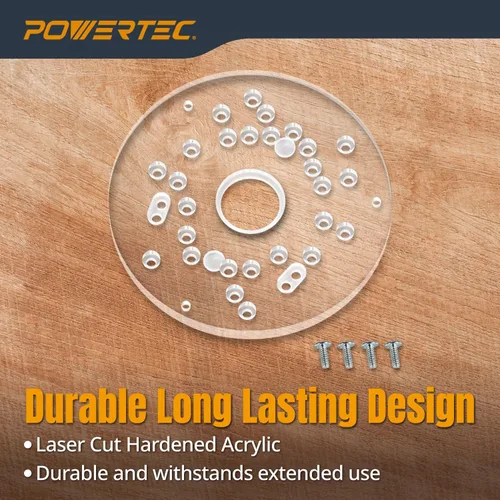 Miniatura 6 de POWERTEC Placa Base para Router de Acrílico de 5-3/4 pulgadas con tornillos y agujeros preperforados para routers de corte y inmersión, placa