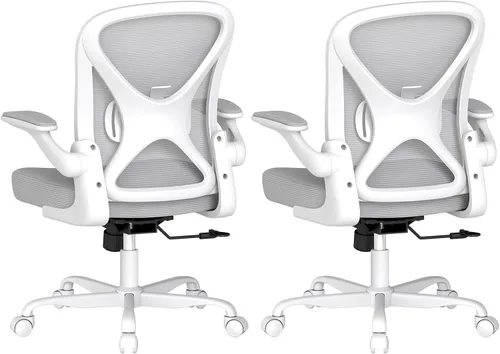 Miniatura 23 de Silla de oficina ergonómica, sillas de oficina en casa de tela de malla con soporte lumbar ajustable, giro de 360° y reposabrazos abatibles