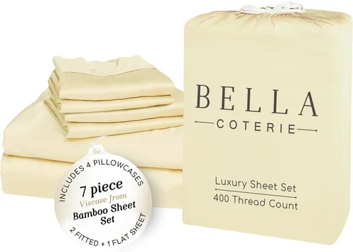 Miniatura 31 de Bella Coterie - Juego de sábanas de lujo de viscosa de bambú para cama tamaño split king 2 sábanas ajustadas para camas Sleep Number y camas 06