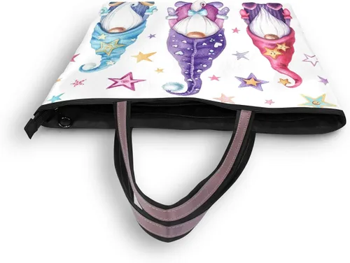 Miniatura 4 de QMXO - Bolso de mano con diseño de gnomos mágicos y estrellas, para mujer, bolsa de mano de gran capacidad con asa superior