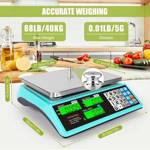 Miniatura 4 de Báscula comercial de alimentos de 88 lb/40 kg, escala digital de cálculo de precios con función de conteo, báscula de alimentos para mercado al aire